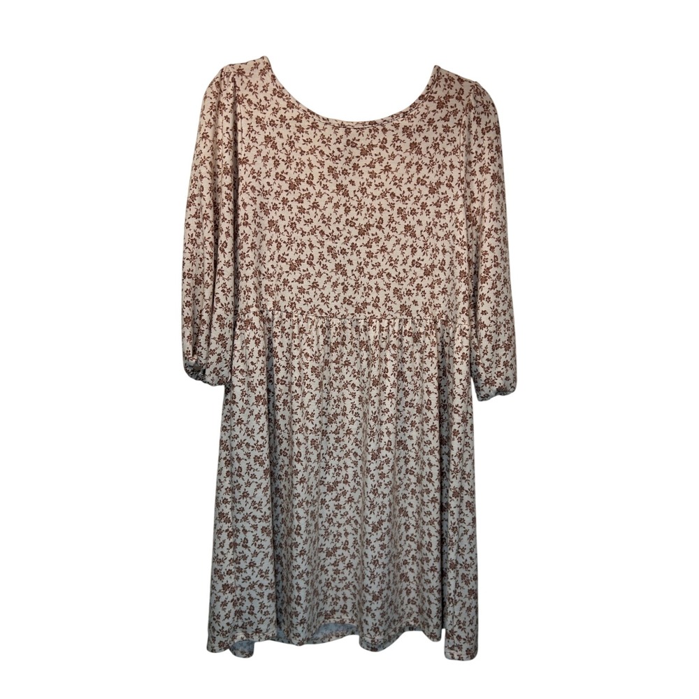 Gilli Floral Print Mini‎ Dress Women's Medium Brown Beige Long Sleeve Casual